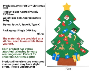 DIY felt Christmas tree for kids with 95x70cm size and detachable velcro ornaments