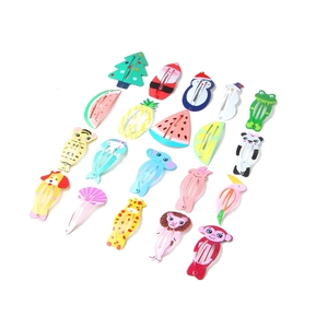 Set of 20 colorful cartoon fruit and animal BB hair clips for girls in a neat grid layout