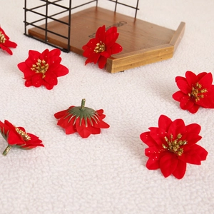 Artificial Christmas Poinsettia Flowers Glitter Wreath Decor For Tree Party Home Wedding Festive Ornament Red Gold Silver