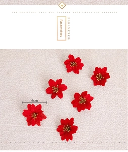 Detail view of 6-piece artificial red Christmas poinsettias with 6cm gold glitter centers