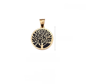 Detail of 25mm 18K gold plated Tree of Life pendant weighing 11g with black accents