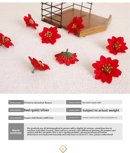 Detail of a 6cm red sequin Christmas flower for wreaths and holiday tree decoration