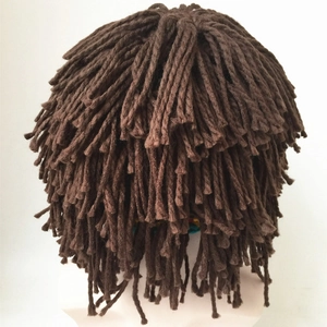Handmade brown knit Rasta hat with creative wig beard style for men and women