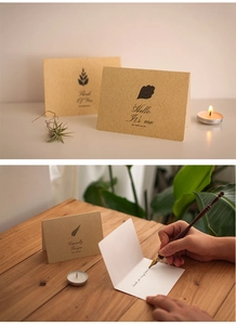 Detail of vintage kraft paper greeting cards with envelopes for professional messages