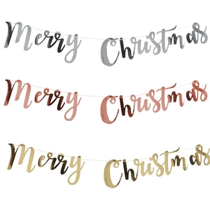 Three-pack Merry Christmas banner in gold, silver, and rose gold metallic foil