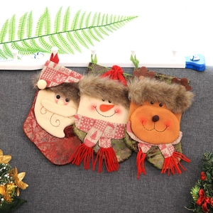Christmas Stockings Cloth Plush Cartoon Santa Snowman Reindeer Hanging Tree Ornaments Holiday Party Decor Candy Bags