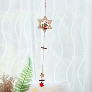 Star-shaped wooden Christmas hanging ornament featuring festive reindeer patterns and beads