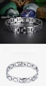 Classic silver tungsten steel men's bracelet with polished H-shaped links design