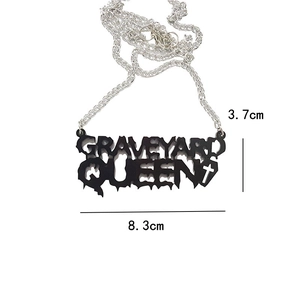 Gothic black Graveyard Queen pendant necklace with silver chain and 8.3cm width dimension