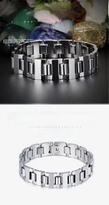 Classic silver tungsten steel link bracelet for men with industrial tank chain design