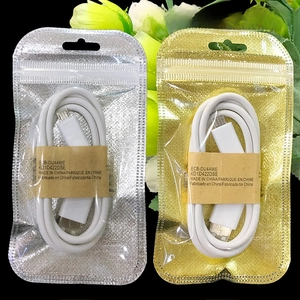 Practical 7.5x13cm gold and silver resealable bags for USB cable accessories packaging