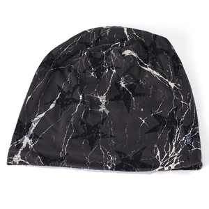 Winter marble pattern beanie hat with black star print for men and women