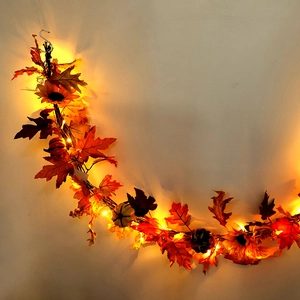 Autumn LED garland featuring maple leaves, sunflowers, and pumpkins for festive home decor