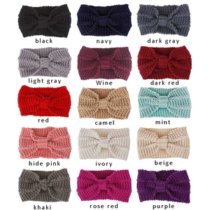 Chic bohemian cable knit winter headbands for women featuring stylish front knot bow design