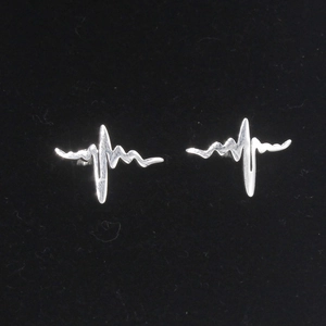 Polished stainless steel heartbeat ECG stud earrings with a minimalist silver finish