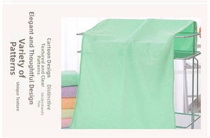 Detail of soft microfiber towel with embossed cartoon bear and flower patterns