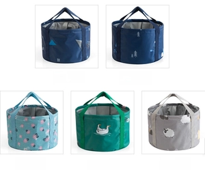 Various patterned foldable washbasins made of waterproof oxford cloth and PEVA lining
