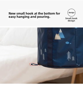 Detail view of the bottom hanging hook on the portable folding basin for easy water drainage