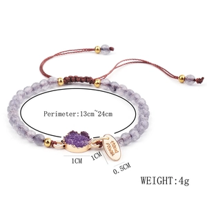 Handmade braided 4mm faceted pink stone bracelet with adjustable cord and gold tag