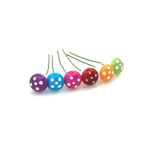 Set of 6 colorful mini mushroom ornaments with wire stems for Christmas tree and DIY decor