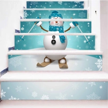 Self-adhesive Christmas snowman skiing staircase stickers for holiday home decoration