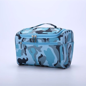 Large capacity blue camouflage travel toiletry bag with waterproof oxford fabric and handle
