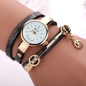 Elegant multi-layer wrap watch with rose gold case and sparkling angel pendant for women