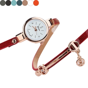 Yukao red wrap-around quartz watch with rose gold case and rhinestones for women