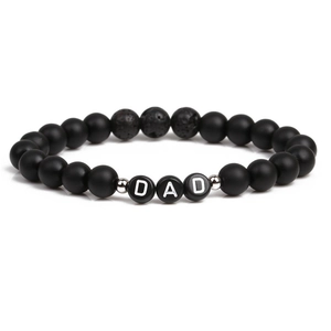 Bracelet pour homme en pierre de lave avec perles noires mates et breloques DAD