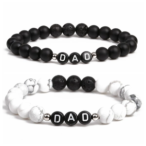 Bracelet Perles Pierre De Lave Turquoise Blanche Lettres DAD Pierre Naturelle Élastique Homme Cadeau Père