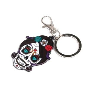 Mexican Day Of The Dead Sugar Skull Keychain Floral Colorful Acrylic Zinc Alloy Pendant Halloween Novelty For Women Men
