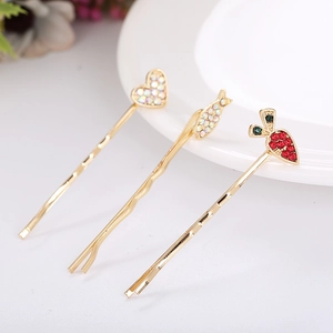 Cute Alloy Rhinestone Hair Clips Heart Fish Carrot Shaped Bobby Pins For Women Girls Sweet Metal Hairpins