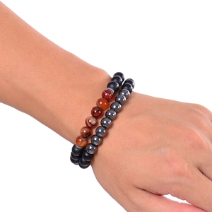 Set di bracciali da 8mm in pietra naturale opaca con roccia lavica e perle di legno