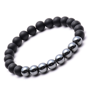 Bracciale elastico con pietre di onice nero opaco da 8mm ed ematite per uomo e donna
