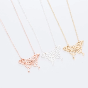 Minimalist hollow origami butterfly pendant necklace in rose gold, silver, and gold finishes