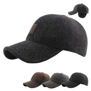 Winter wool blend baseball cap for men with foldable ear flaps and fleece lining