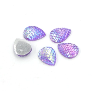 Purple teardrop resin fish scale cabochons with AB rainbow finish for DIY jewelry