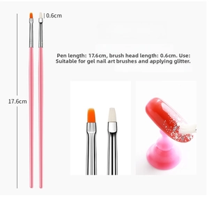 Detail of pink nail art brush set with 17.6cm length and 0.6cm flat brush heads