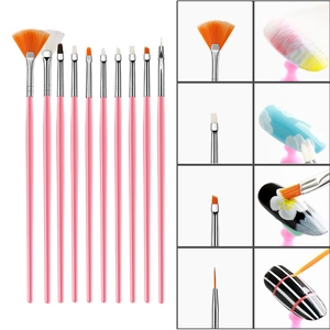 15pcs professional pink nail art brush set with various tips for painting and DIY designs