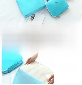 Detail of blue travel organizers with breathable mesh and smooth zipper closures