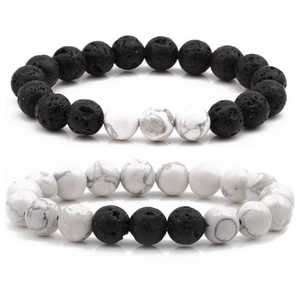 10mm volcanic lava rock and white turquoise beaded bracelets for couples set