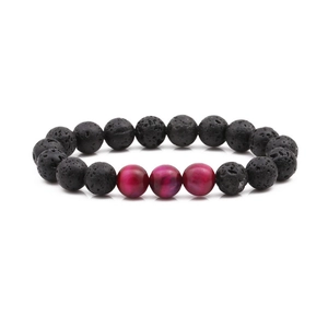 10mm volcanic lava rock and rose red tiger eye stone beaded bracelet for men and women
