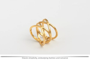 Macro shot of rose gold stainless steel ring featuring a multi-layer hollow bird's nest design
