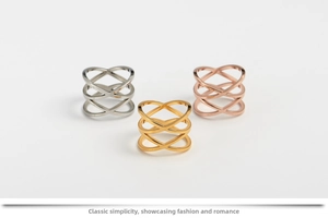 Three-piece set of hollow bird's nest rings in silver, gold, and rose gold finish