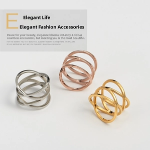 Detailed view of hollow multi-layer bird nest rings in gold, silver, and rose gold finish