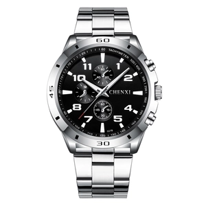Montre sport Chenxi pour homme avec bracelet en métal argenté et cadran noir lumineux