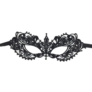 Elegant black lace masquerade eye mask for women with intricate embroidery for Halloween