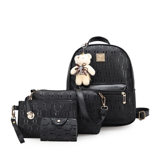 Fashion Women Backpack Crossbody Bag Clutch Card Holder Embossed PU Leather Geometric Pattern Gold Hardware Teddy Bear Charm