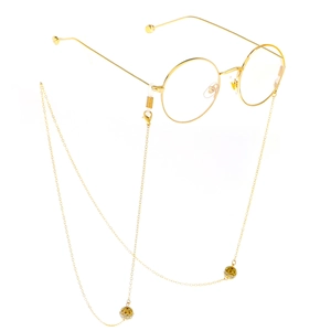 Retro gold round metal glasses with decorative hollow ball eyeglass chain lanyard