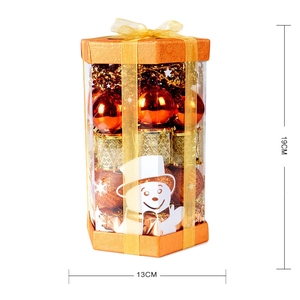Christmas tree ornament gift box with orange glossy and matte balls, 19cm tall